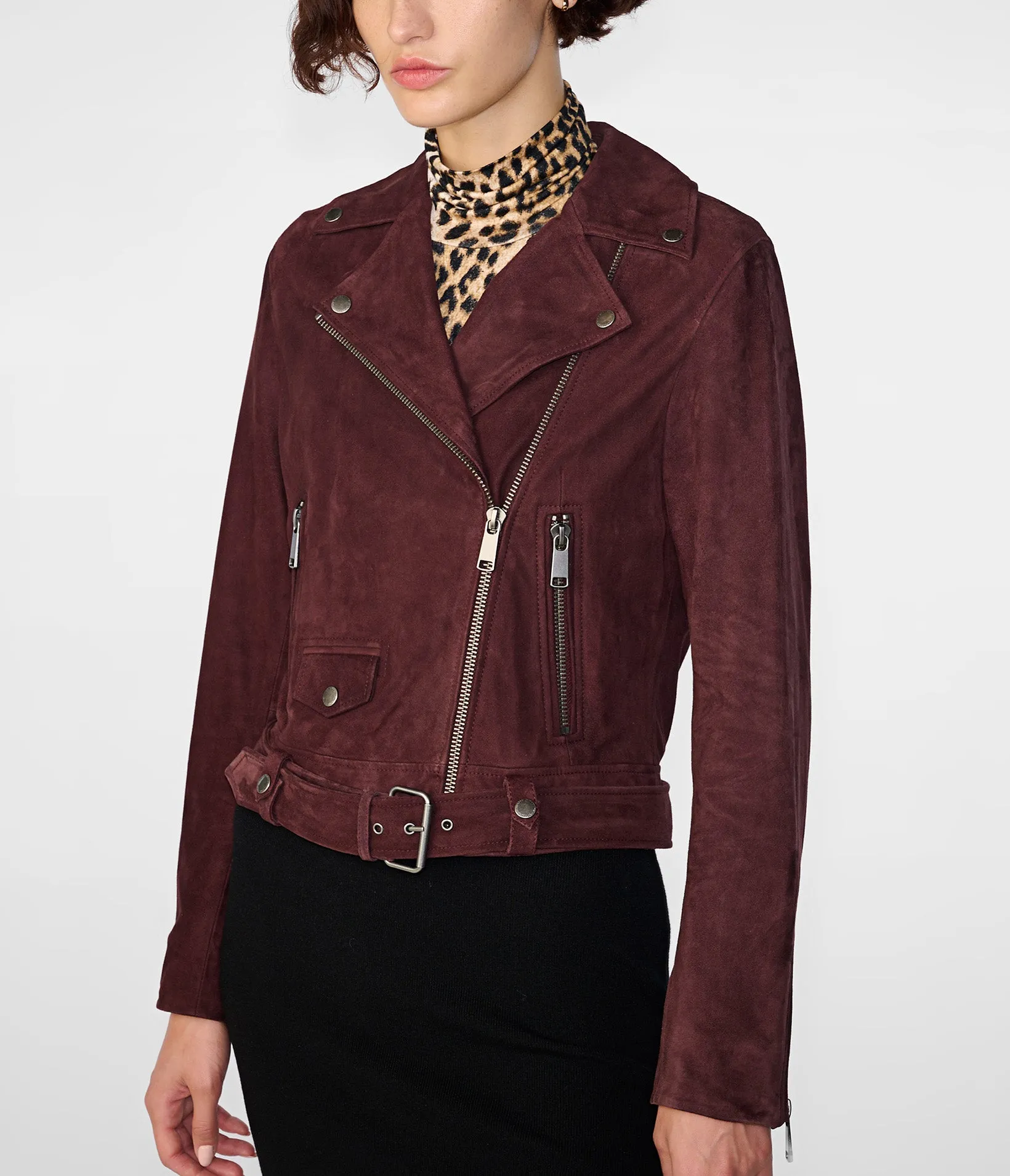 Ada Suede Belted Moto Jacket