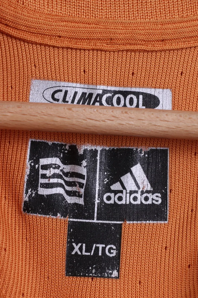 Adidas Mens XL Polo Shirt Shiny Orange Clima Cool Diamond Printed Retro Top