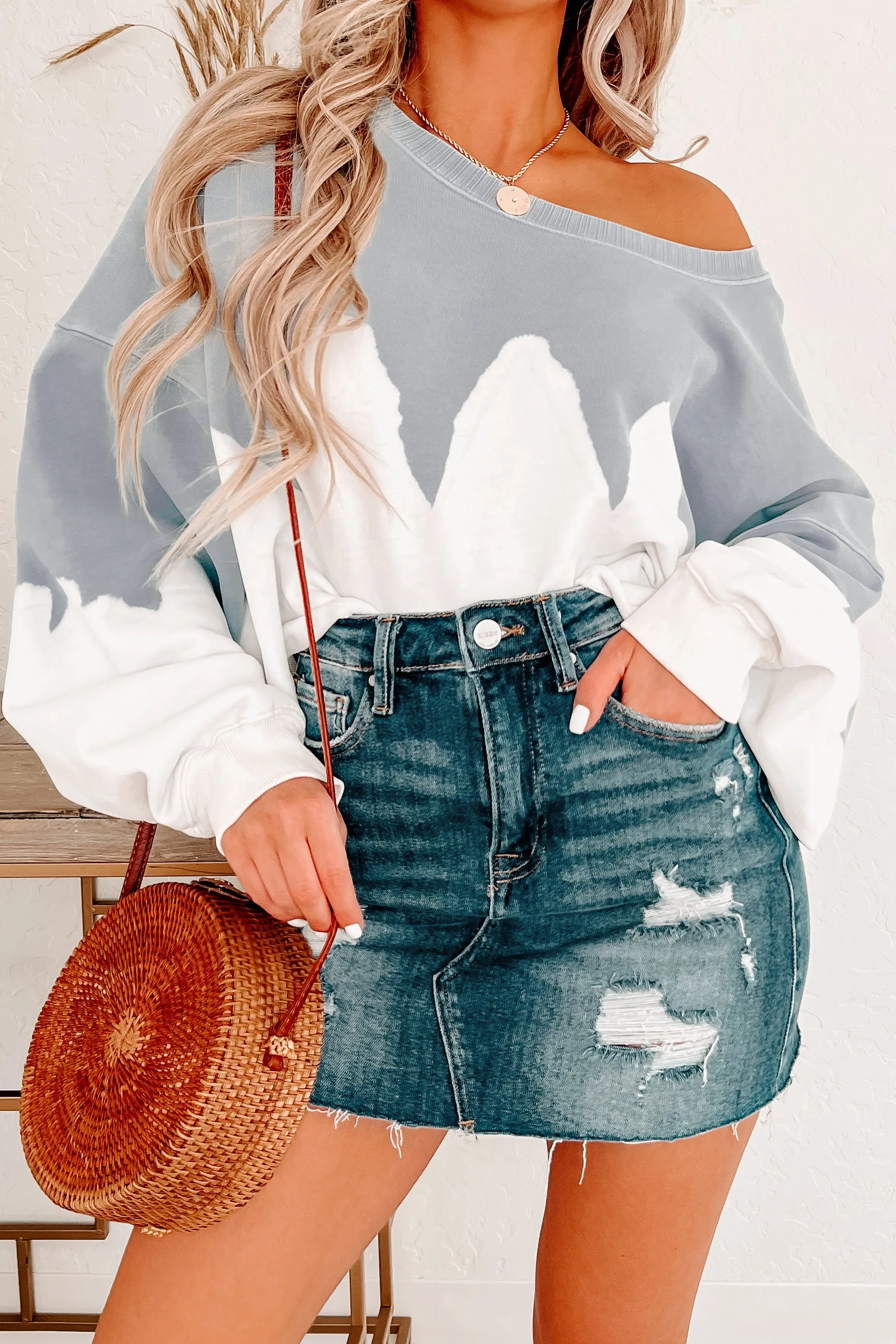 Akira Risen Distressed Denim Skirt (Dark)