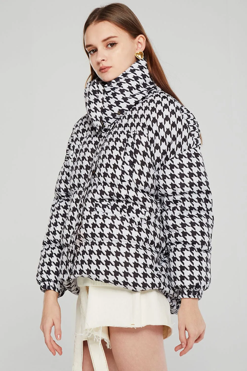 Amber Houndstooth Puffer Jacket