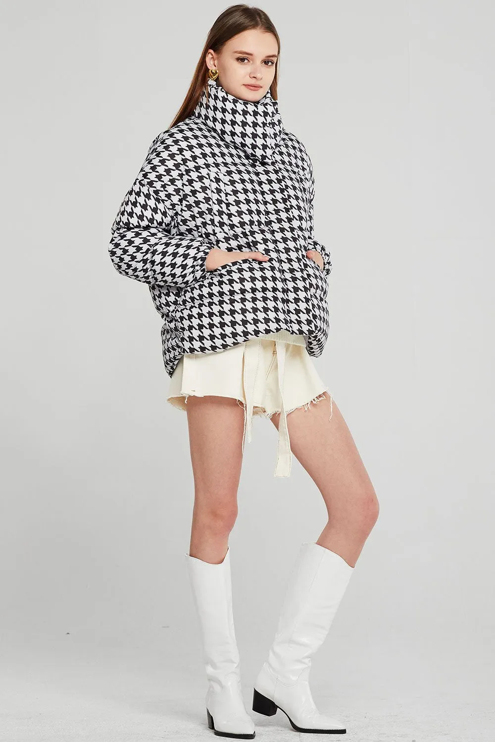 Amber Houndstooth Puffer Jacket