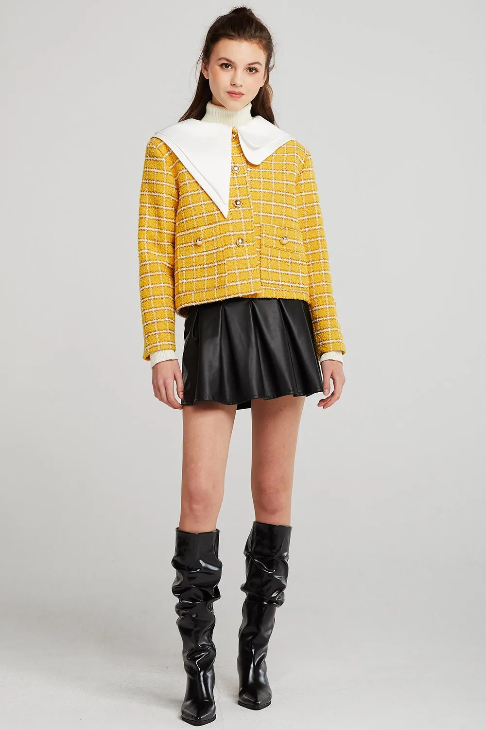 Ann Asymmetric Collar Boucle Jacket