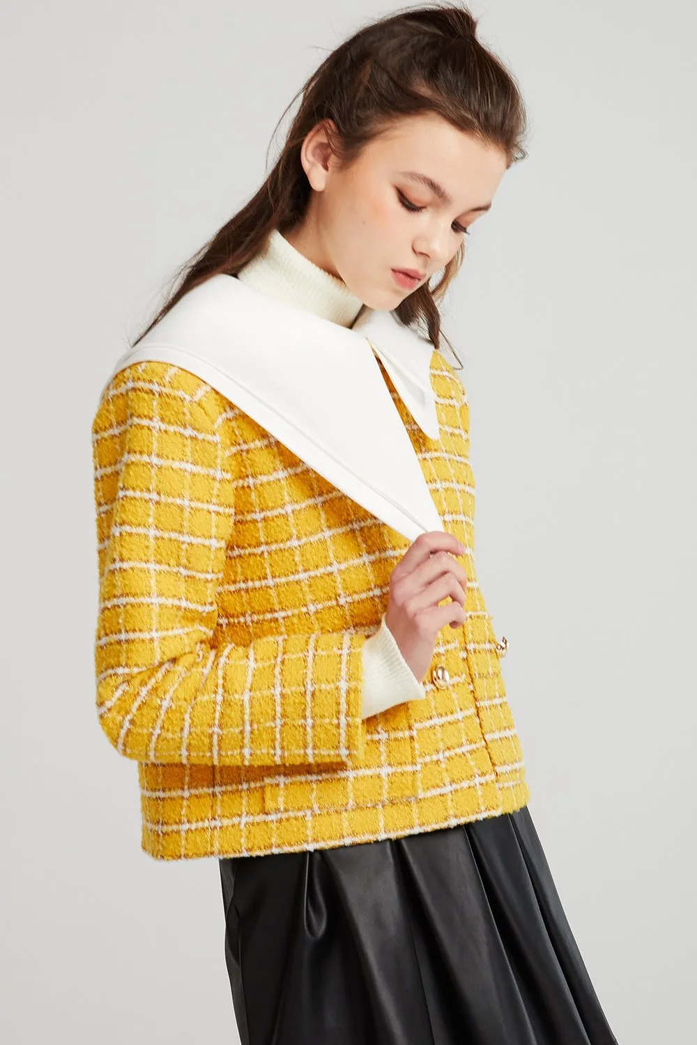 Ann Asymmetric Collar Boucle Jacket