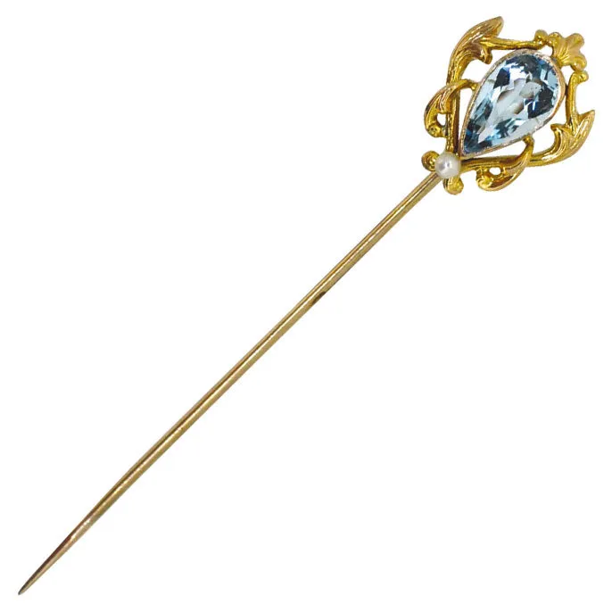 Aquamarine & Pearl Tie Pin