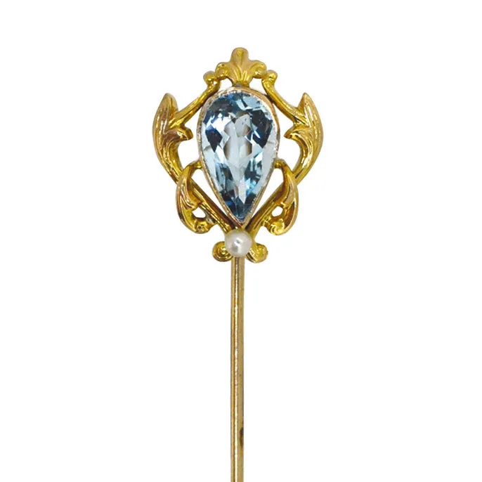 Aquamarine & Pearl Tie Pin