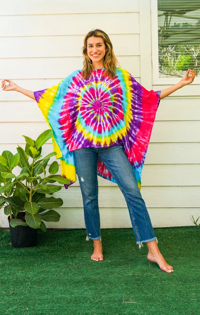 B3837- Shibori Hand Dyed Tunic Boho Kaftan Blouse Hippie Oversize Tops