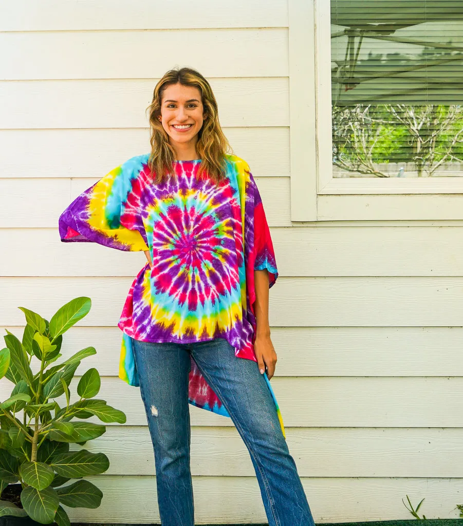 B3837- Shibori Hand Dyed Tunic Boho Kaftan Blouse Hippie Oversize Tops