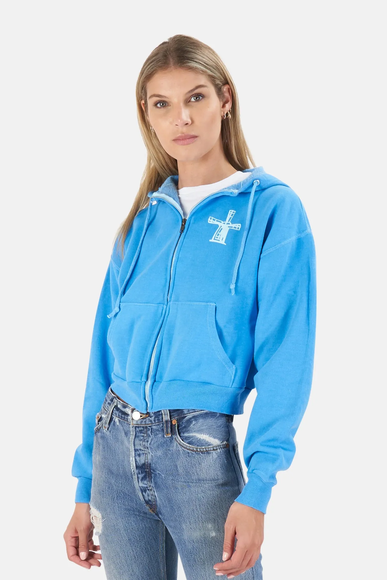 Been Here Forever Windmill Crop Hoodie Blue