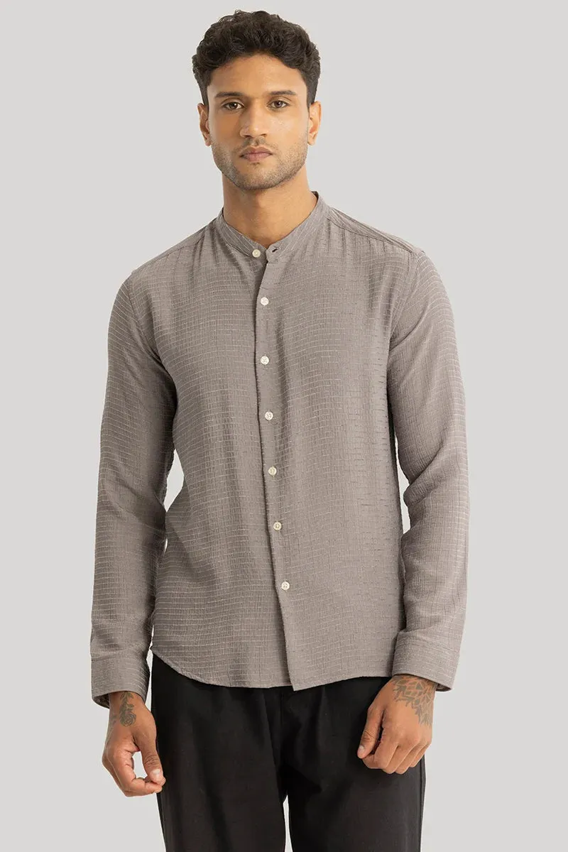 Stylish Benedetta Grey Textured Long-Sleeve Shirt for Men