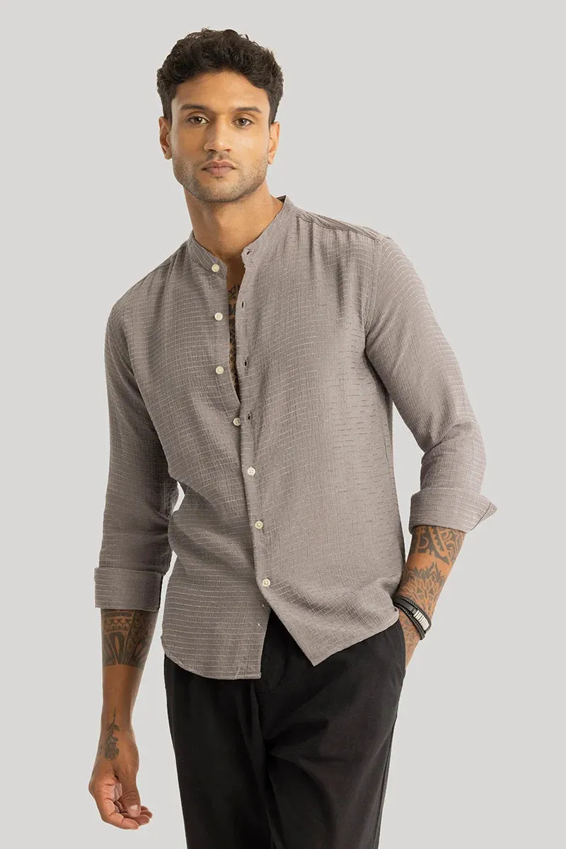 Stylish Benedetta Grey Textured Long-Sleeve Shirt for Men