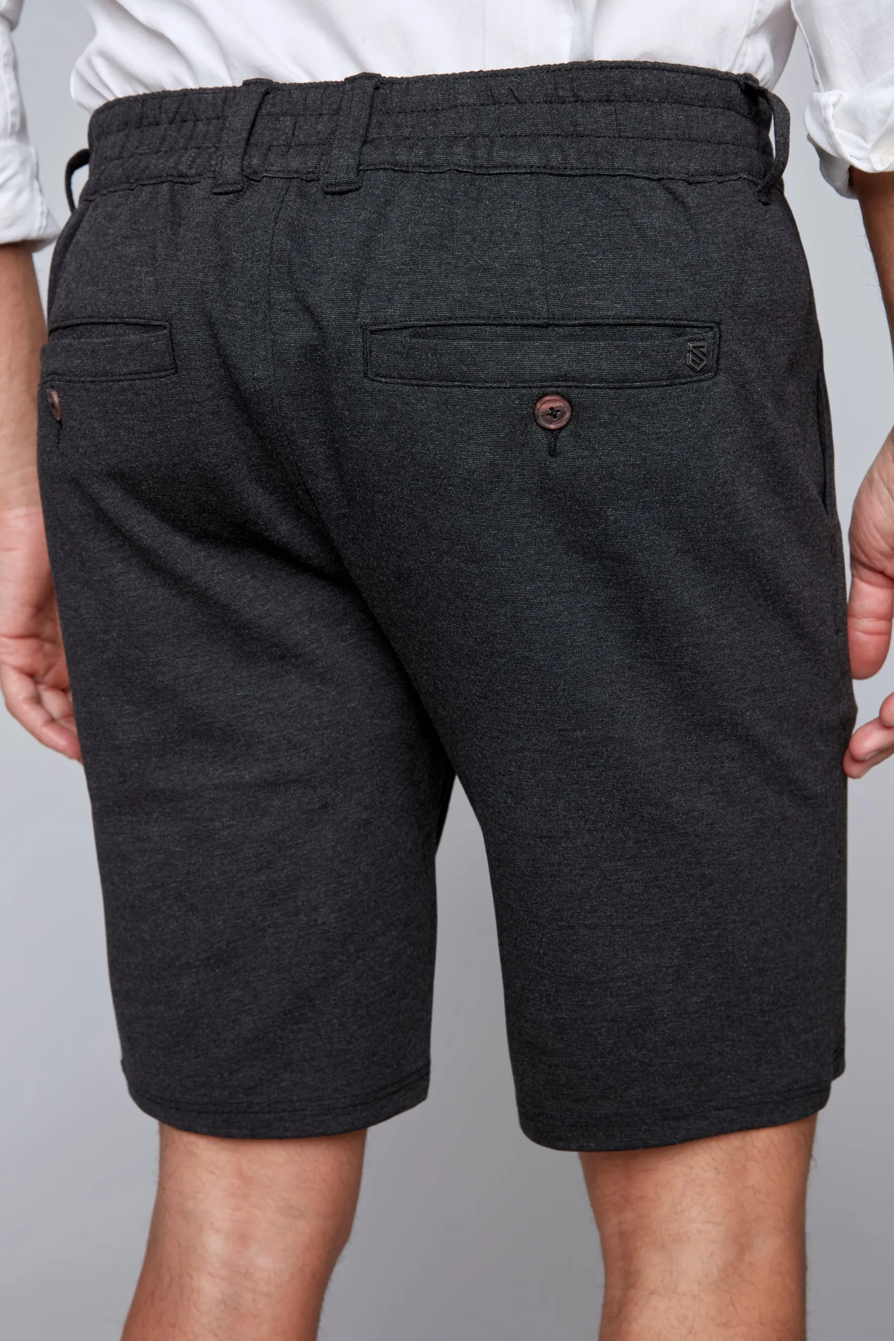 BILLY - Elastic Waist Ponte Knit Roll Up Shorts - Charcoal Mix