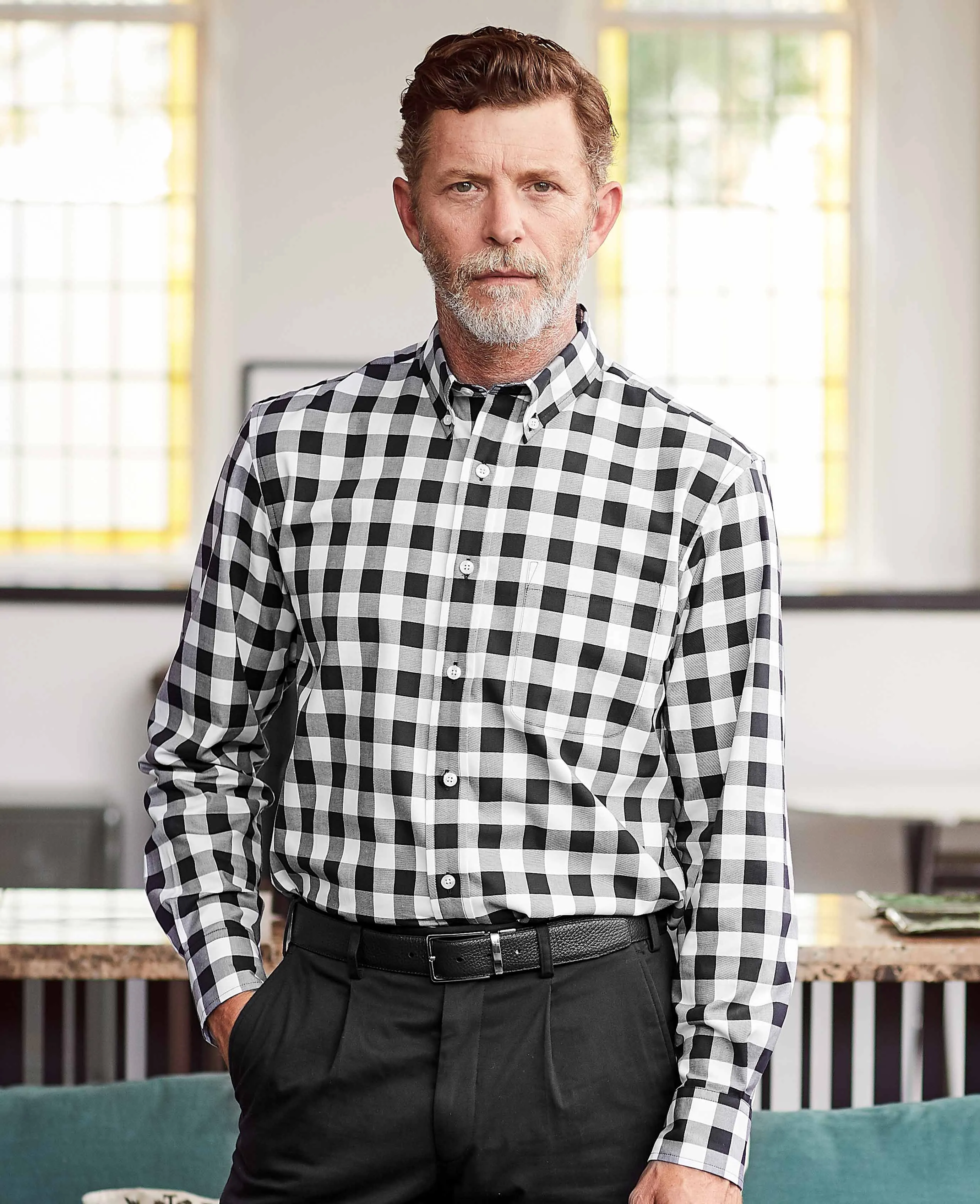 Black White Bold Check Button-Down Shirt