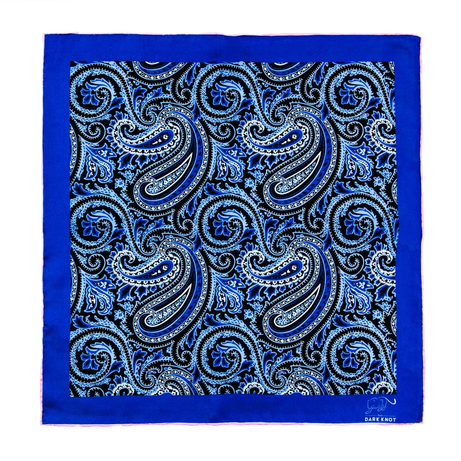 Bloomfield Paisley Silk Pocket Square, Blue / White