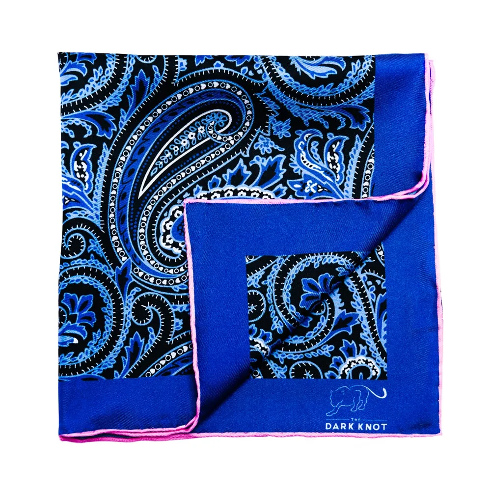 Bloomfield Paisley Silk Pocket Square, Blue / White