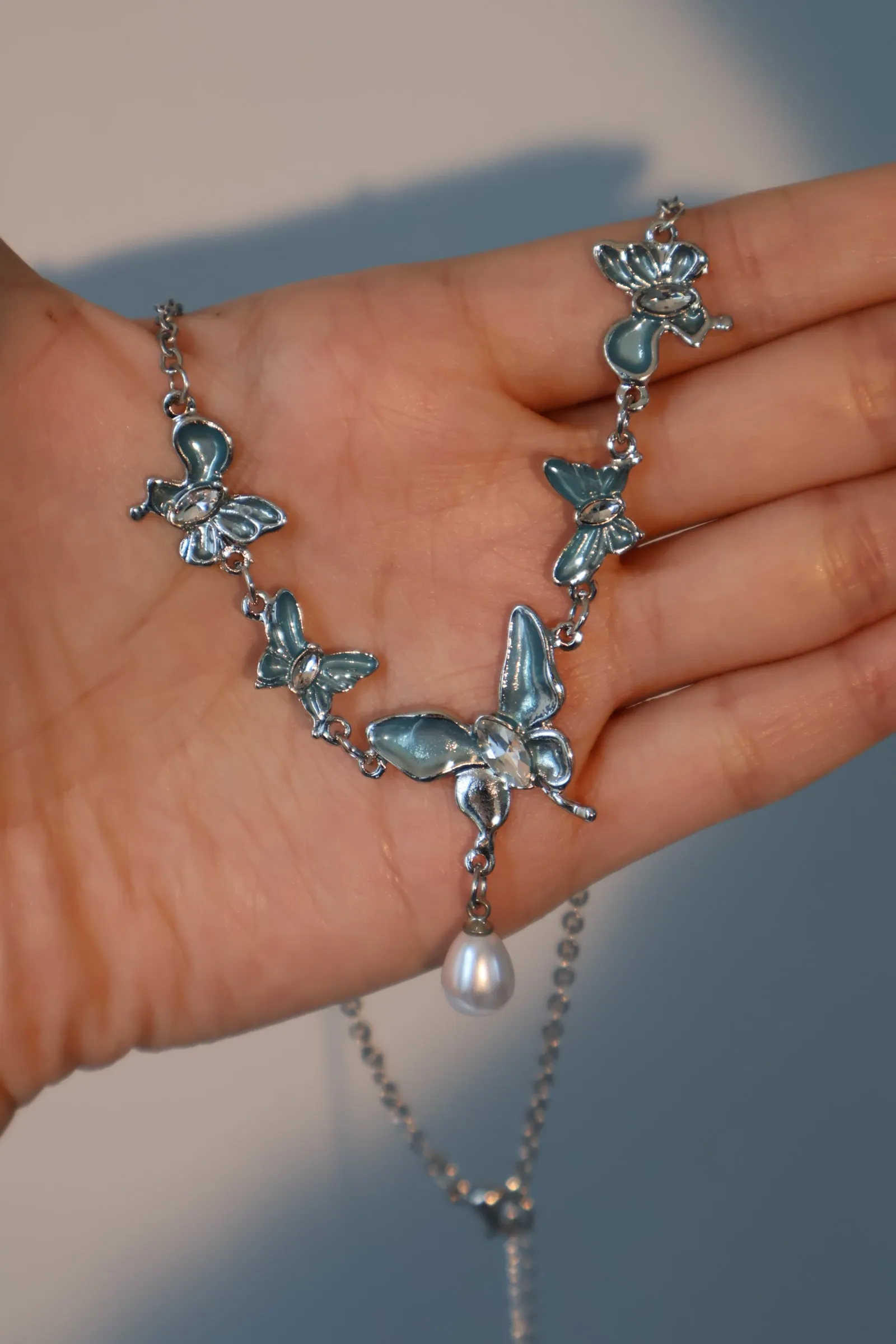 Blue Butterfly Pearls Necklace