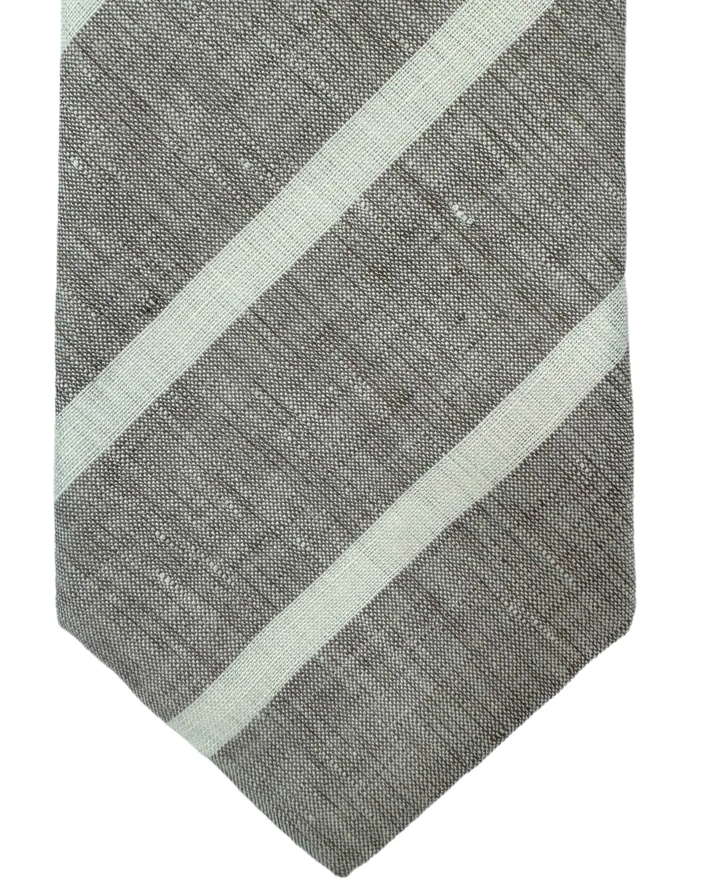 Brunello Cucinelli Linen Tie Light Brown White Stripes SALE