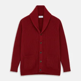 Burgundy Cashmere Ribbed Shawl Neck Ainsley Cardigan