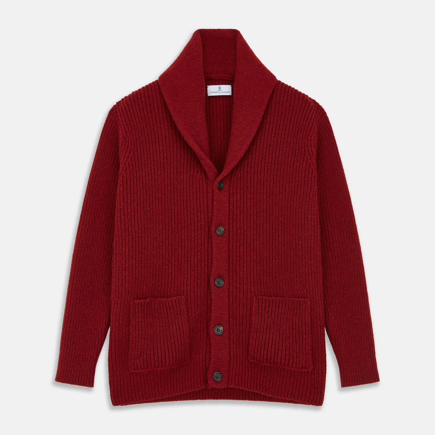 Burgundy Cashmere Ribbed Shawl Neck Ainsley Cardigan