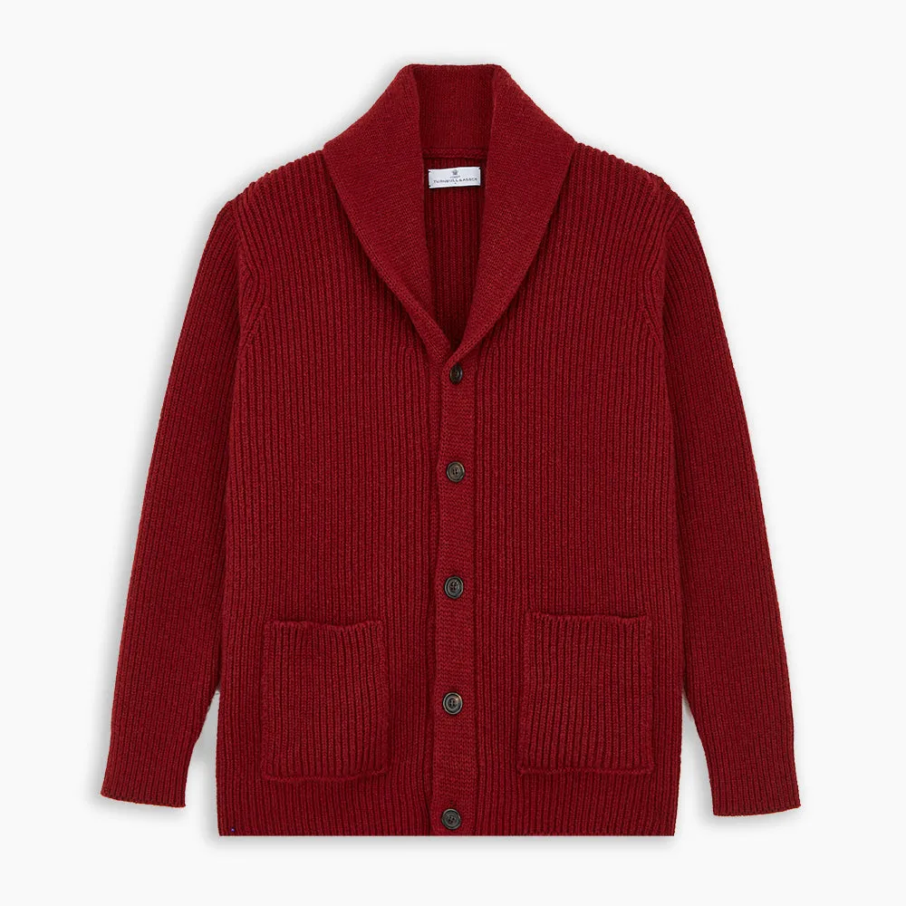 Burgundy Cashmere Ribbed Shawl Neck Ainsley Cardigan