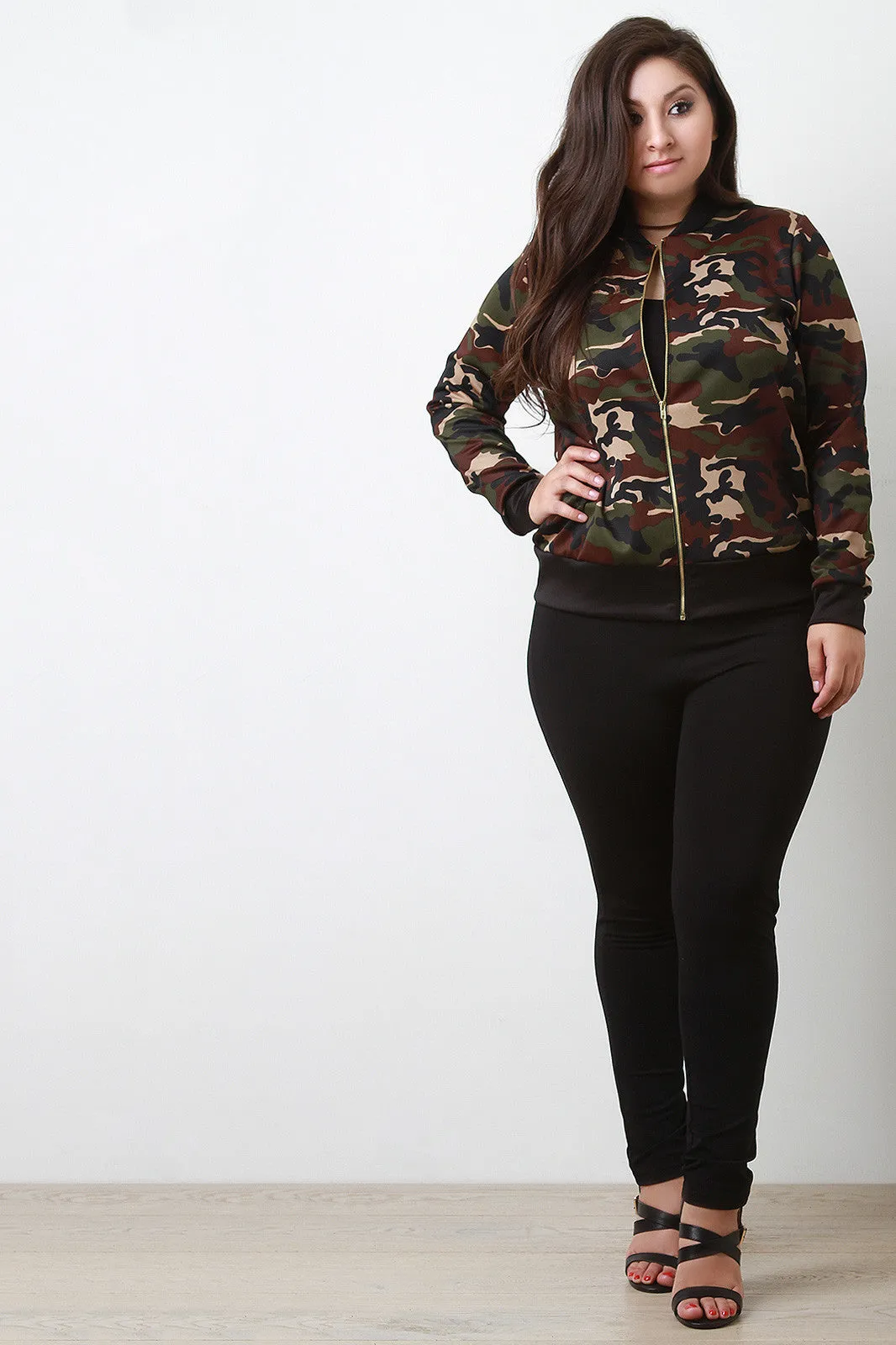 Camouflage Zip Up Bomber Jacket