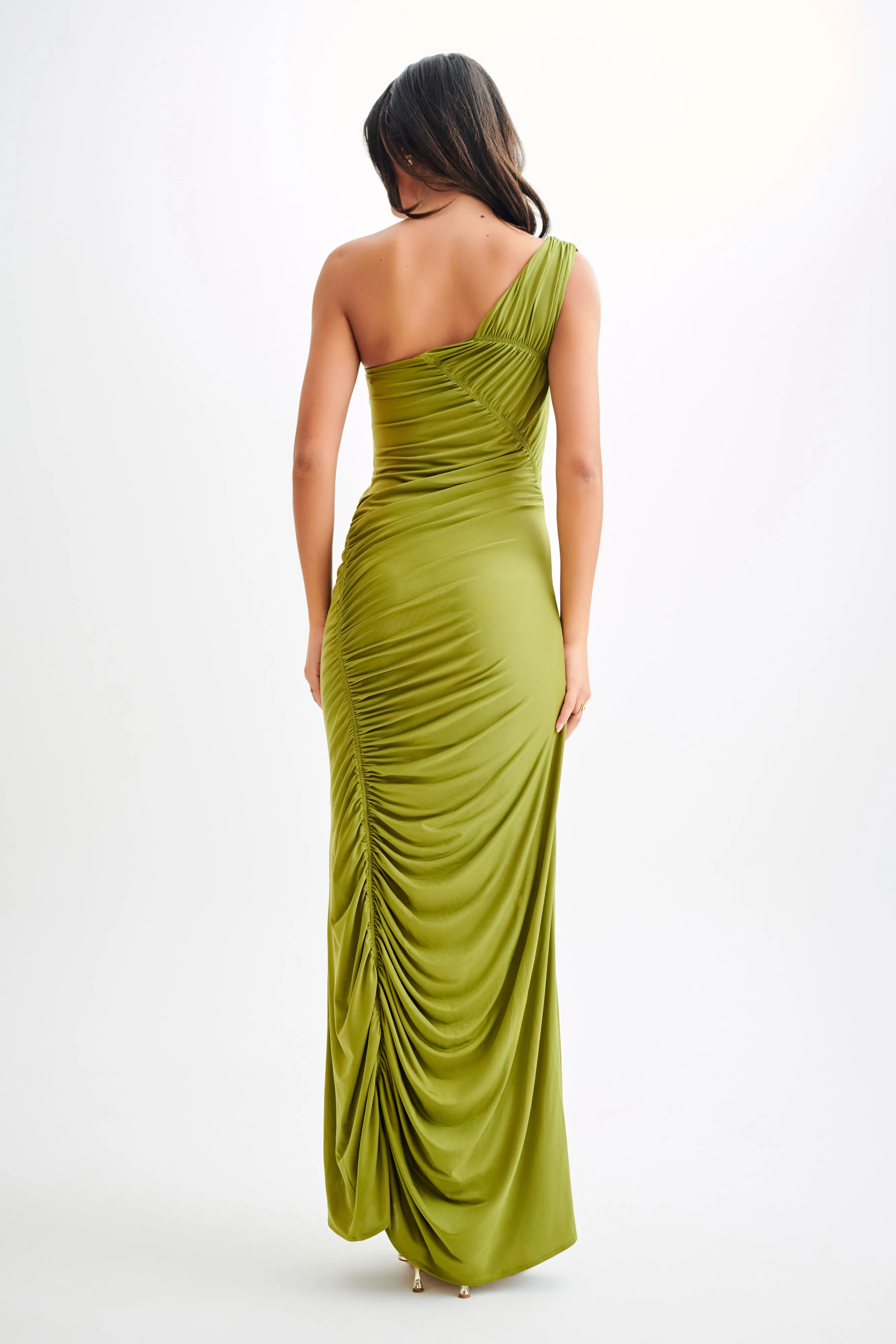 Capri Gathered Slinky Maxi Dress - Vintage Olive