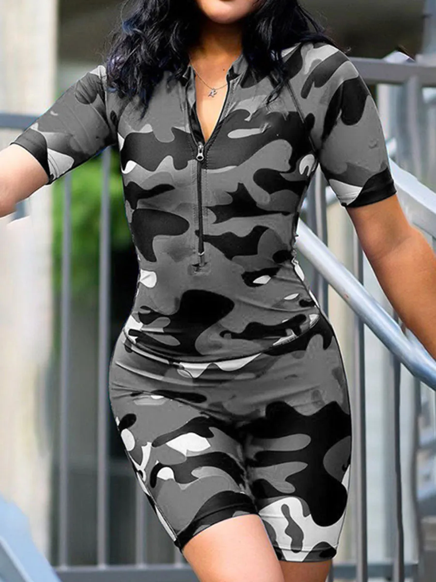 Casual Camouflage Printed One-piece Yoga Jumpsuit