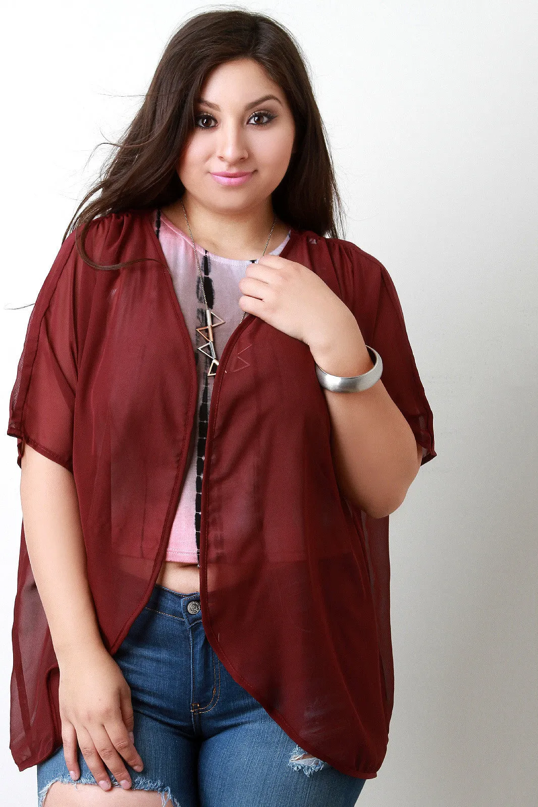 Casual Chiffon Cover Up High Low Cardigan