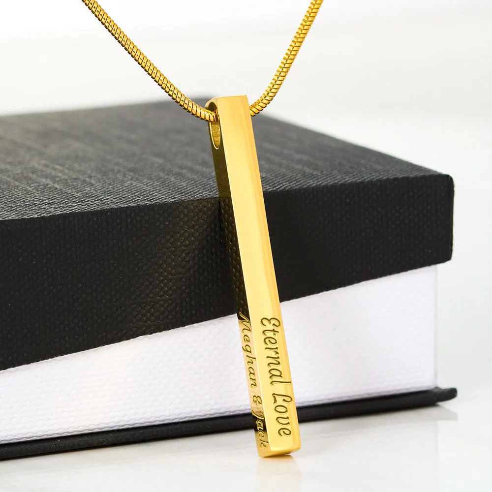 Custom 4 Sided Stick Bar Necklace -With "Heart To Heart" Message Card Gifts For Wife