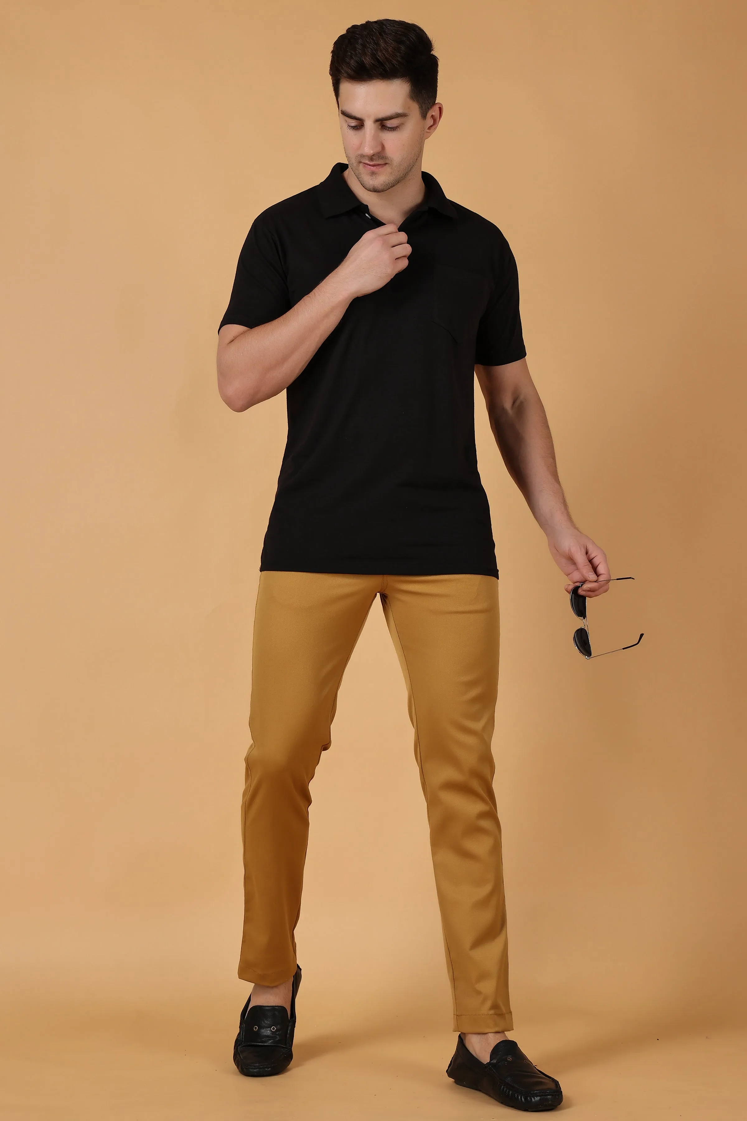 Dark Beige Cotton Lycra Chinos