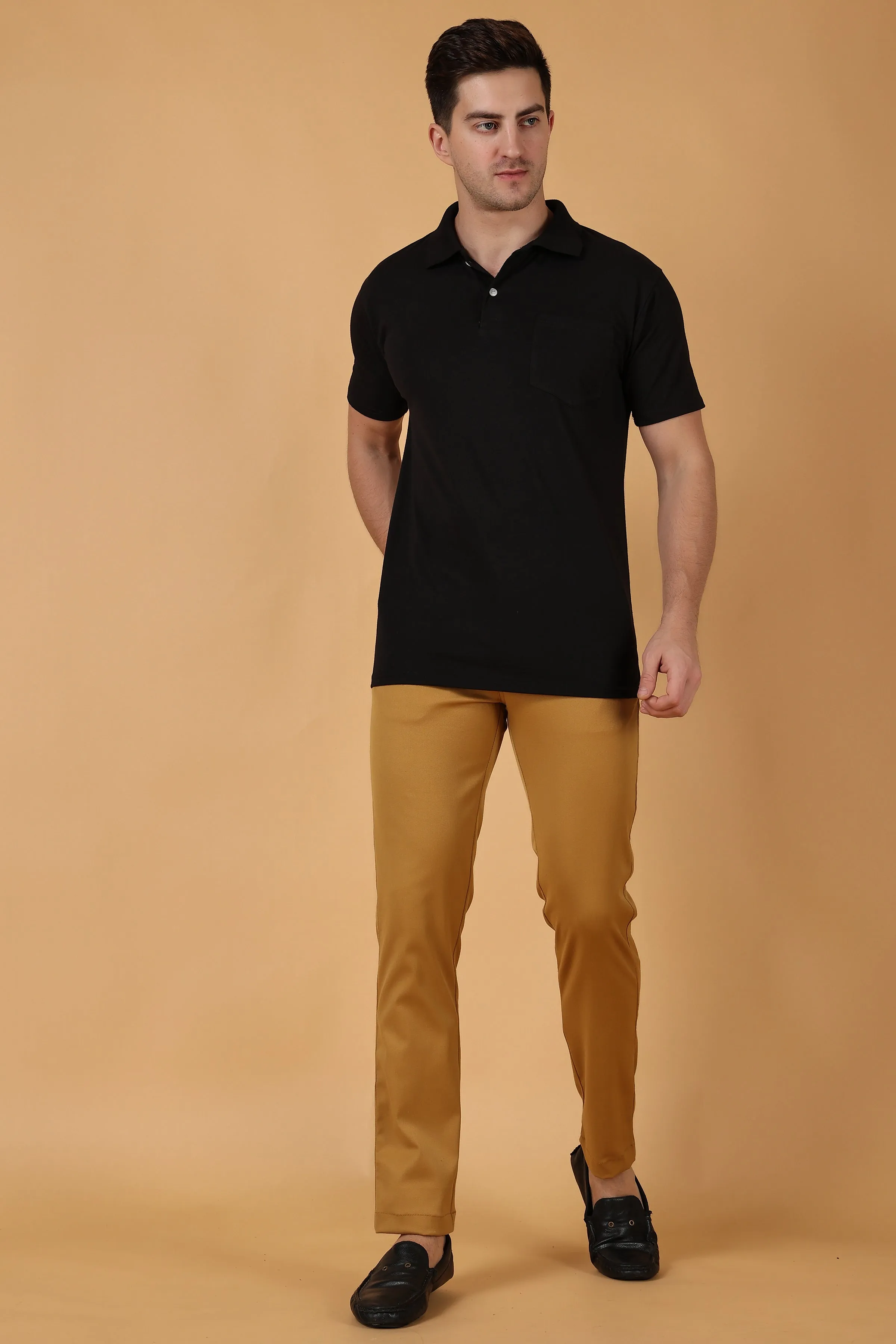 Dark Beige Cotton Lycra Chinos