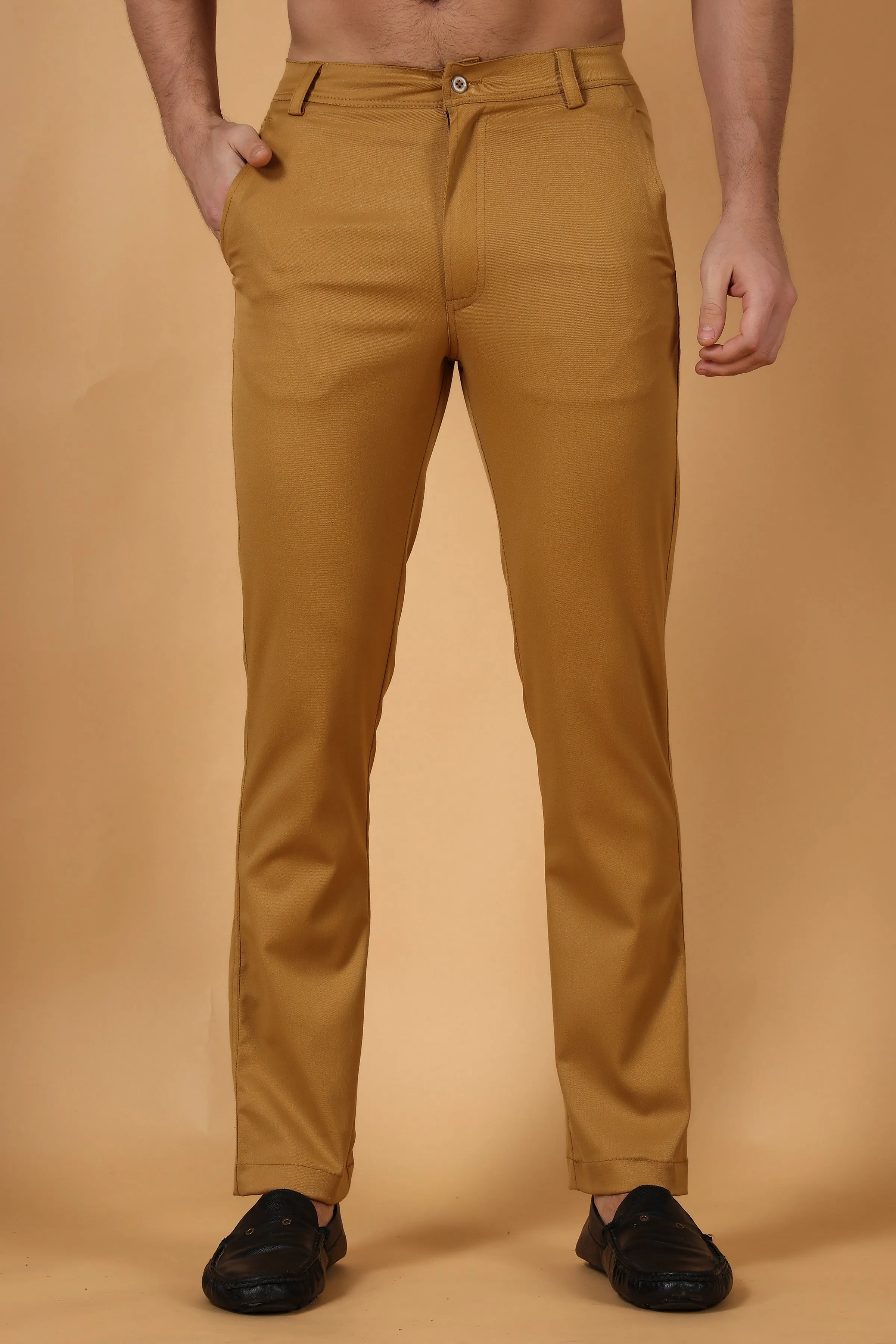 Dark Beige Cotton Lycra Chinos