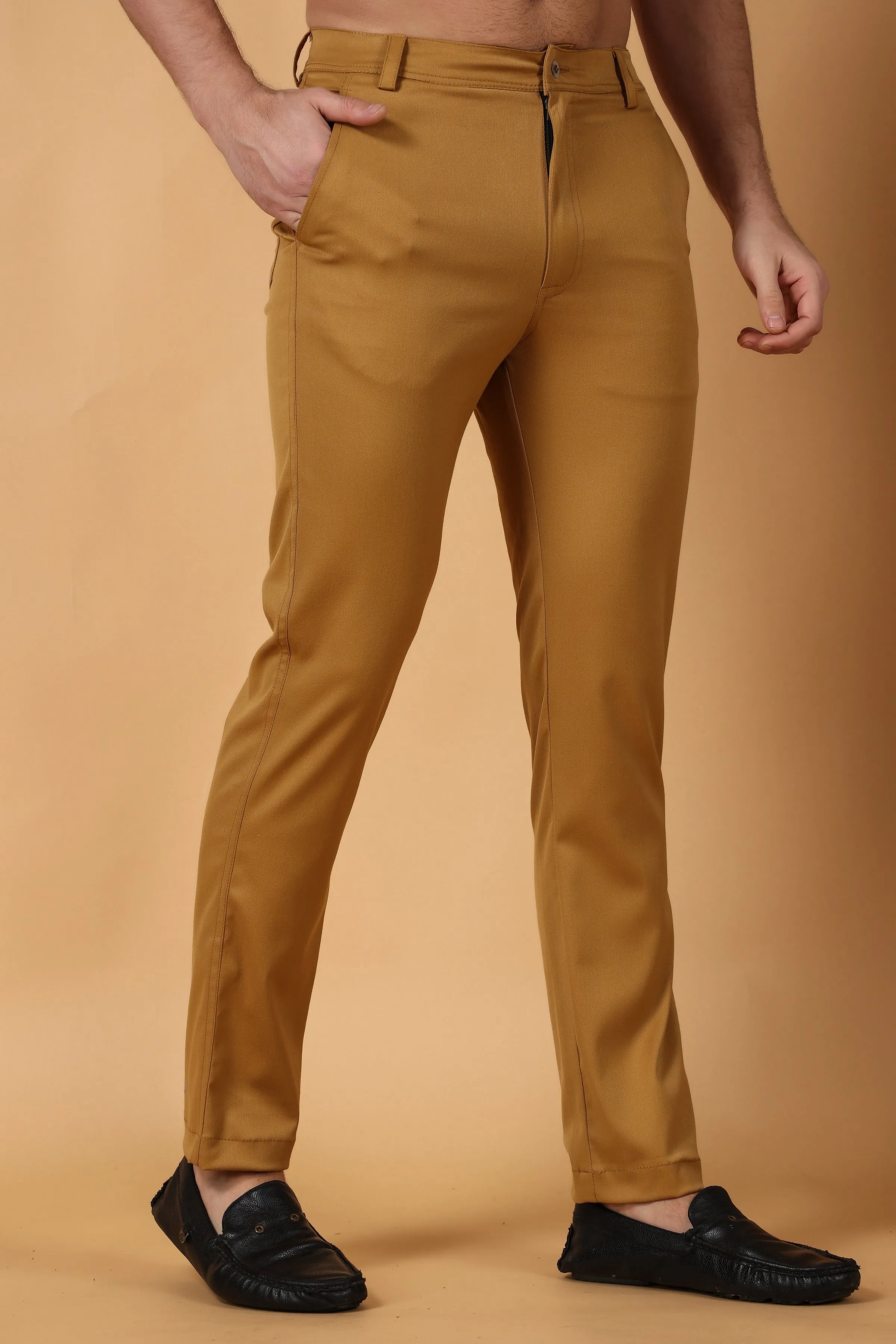 Dark Beige Cotton Lycra Chinos