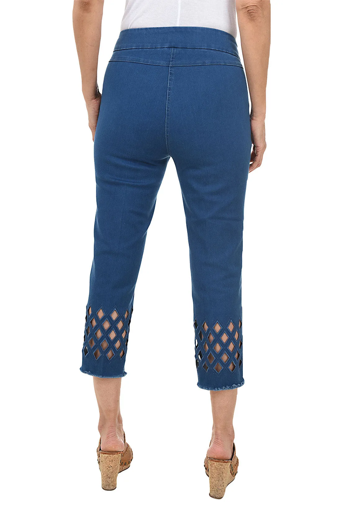 Diamond Cut-Out Denim Capri Pant