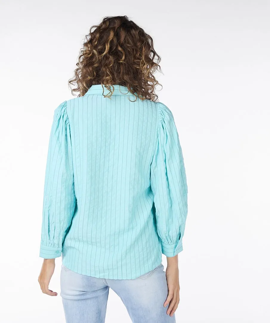 Esqualo Striped Seersucker Blouse in Pool Blue