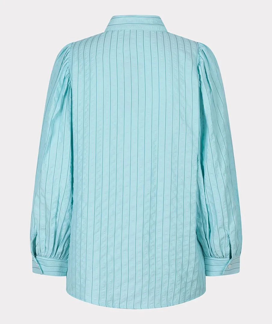 Esqualo Striped Seersucker Blouse in Pool Blue