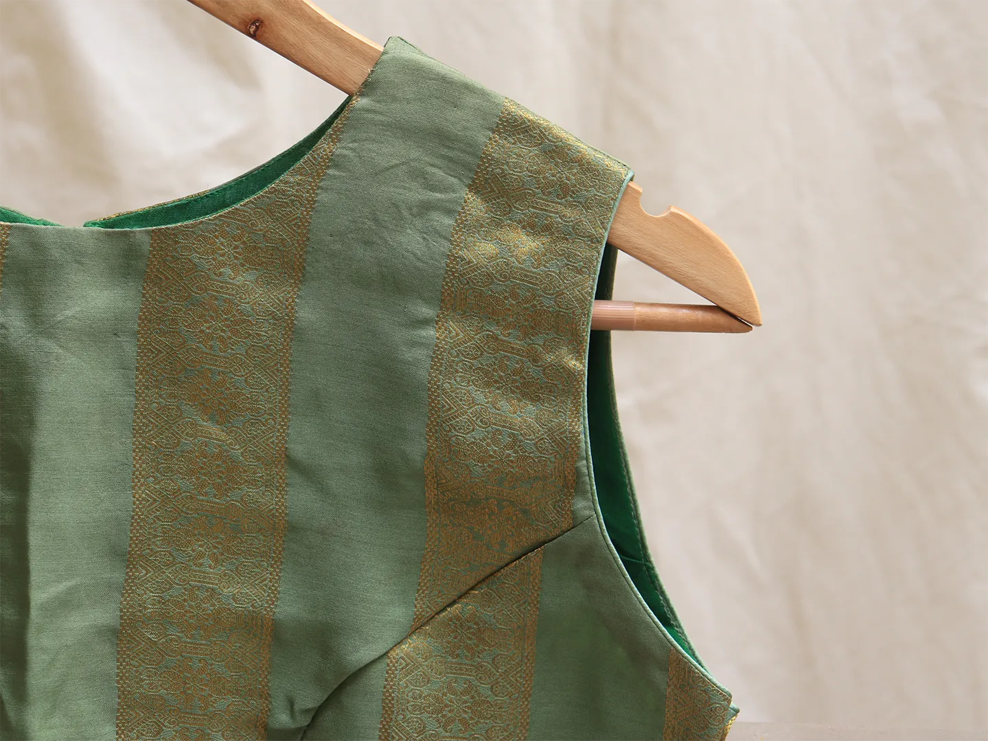 Fern green, soft silk, woven blouse