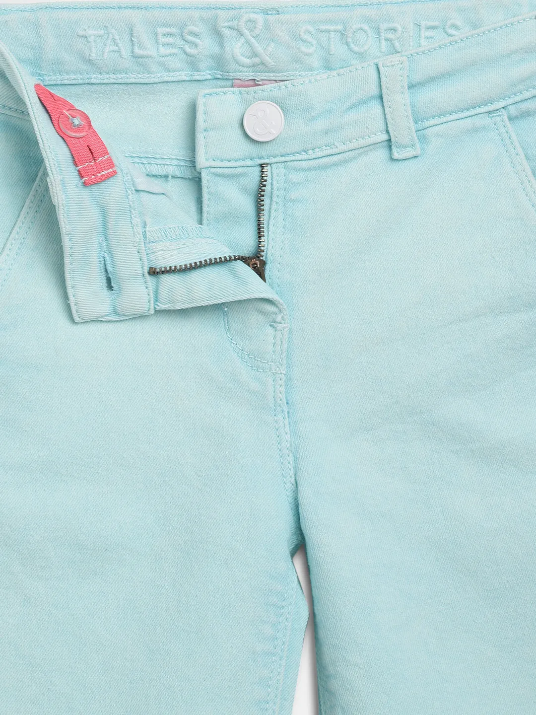 Girls Sky Blue Flare fit Lycra Washed Capri