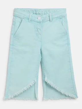 Girls Sky Blue Flare fit Lycra Washed Capri