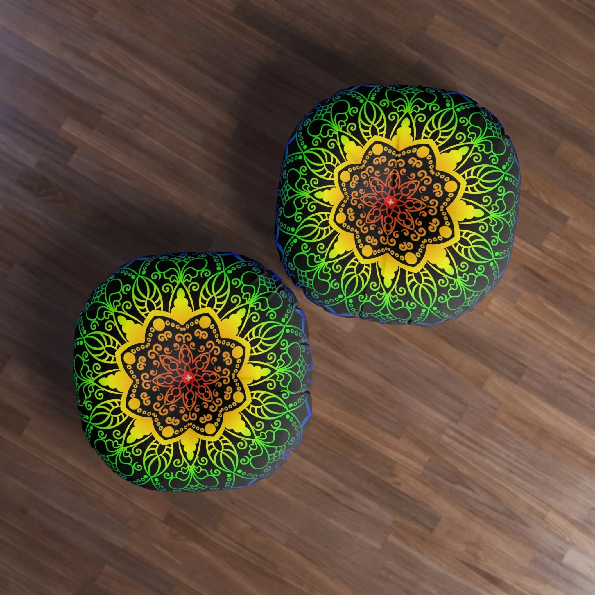 Handmade Mandala Art Floor Cushion - Rainbow Mandala Design