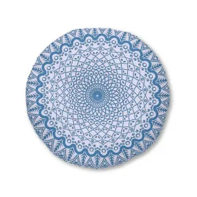 Handmade Mandala Art Floor Cushion - Steel Blue on Lavender - Round