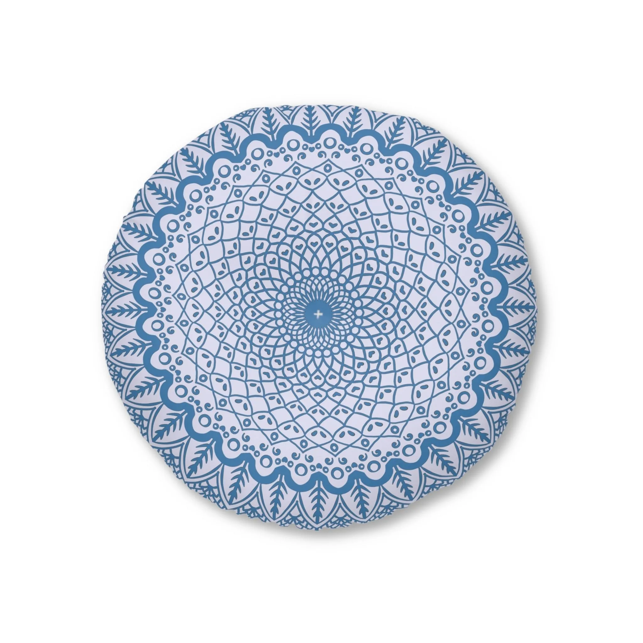 Handmade Mandala Art Floor Cushion - Steel Blue on Lavender - Round