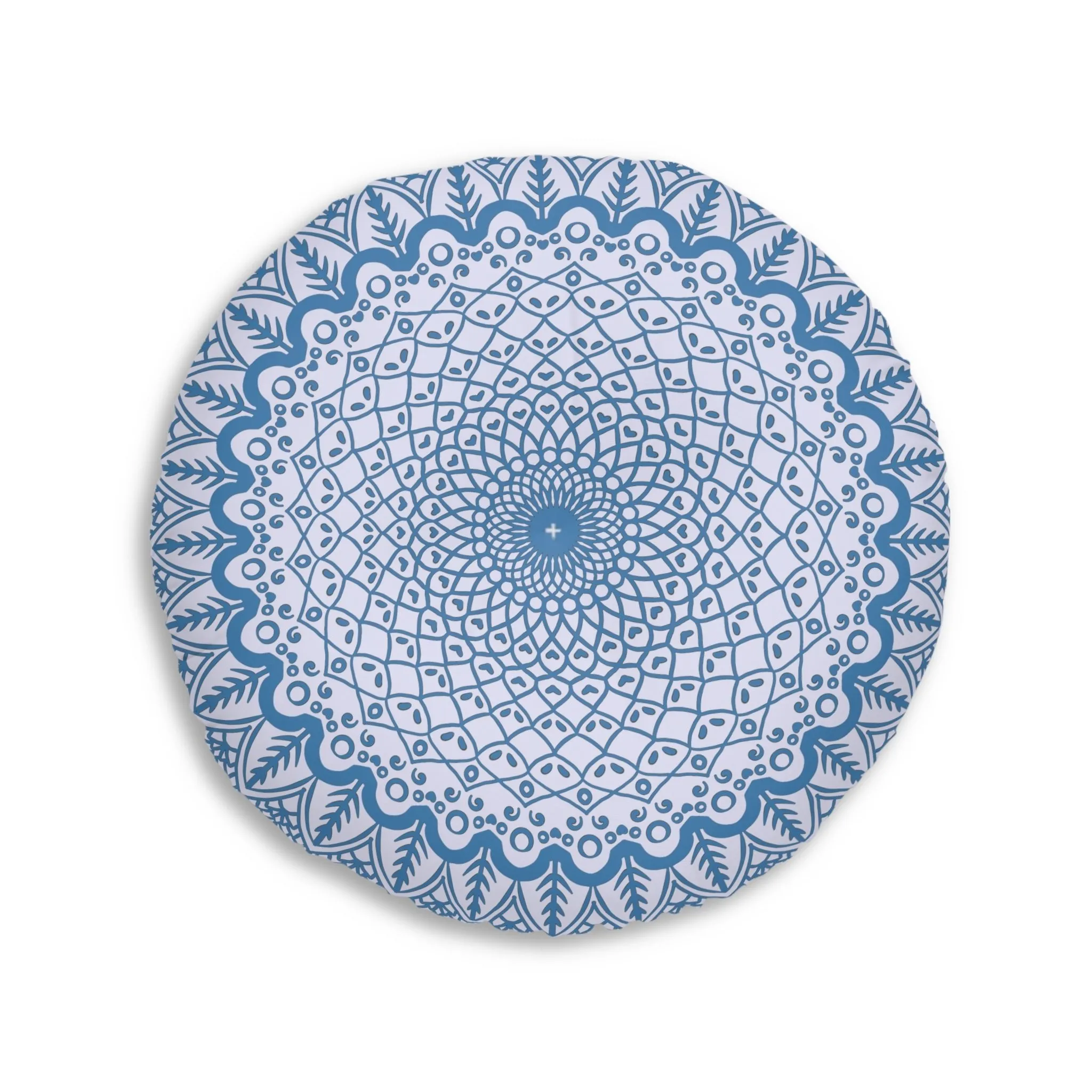 Handmade Mandala Art Floor Cushion - Steel Blue on Lavender - Round