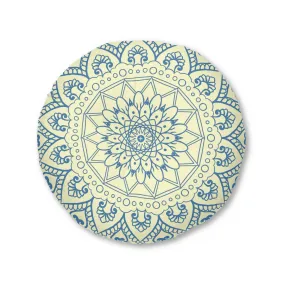 Handmade Mandala Art Tufted Floor Pillow - Steel Blue Cream Background