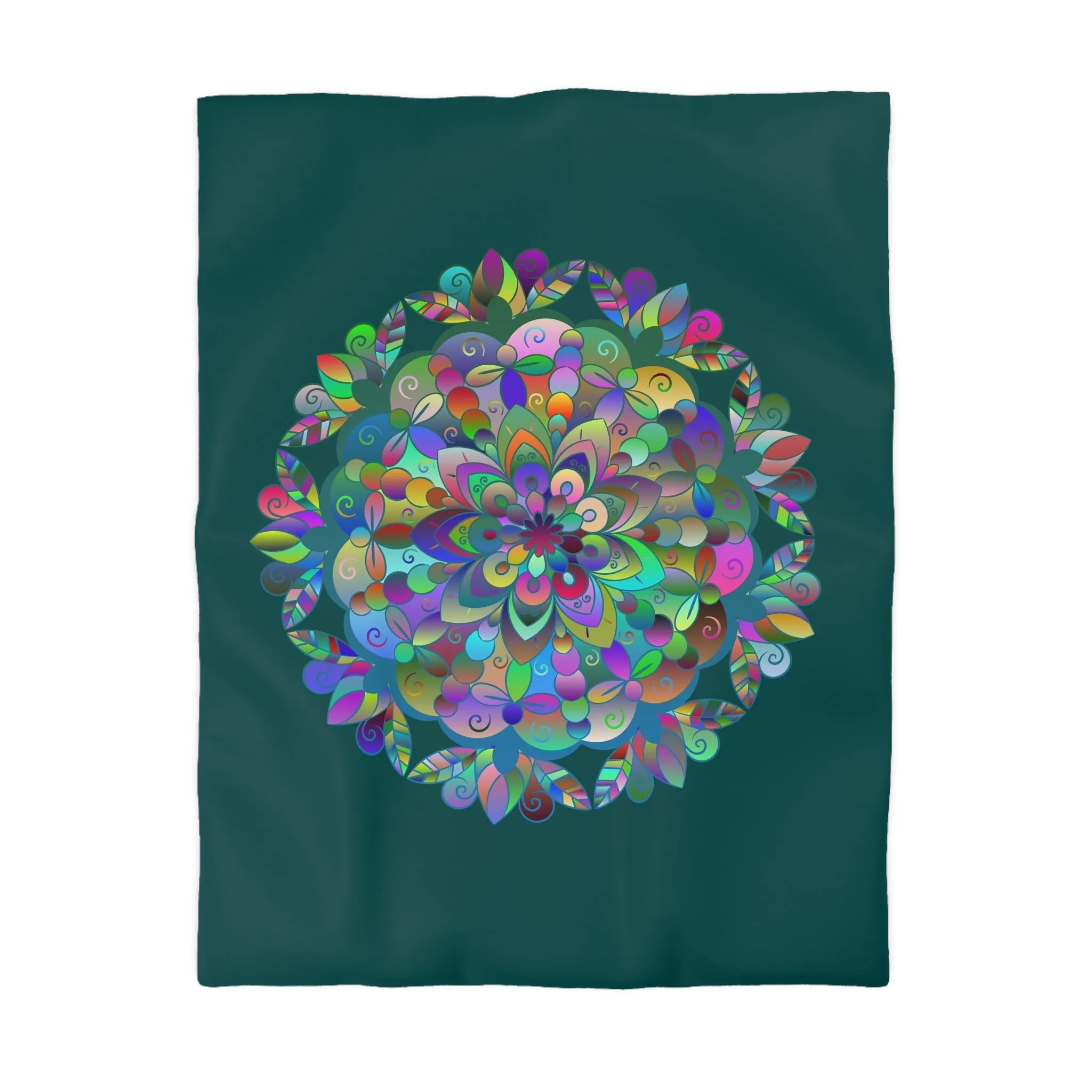 Handmade Mandala Design Microfiber Duvet Cover - Colorful Mandala on Dark Petroleum Green