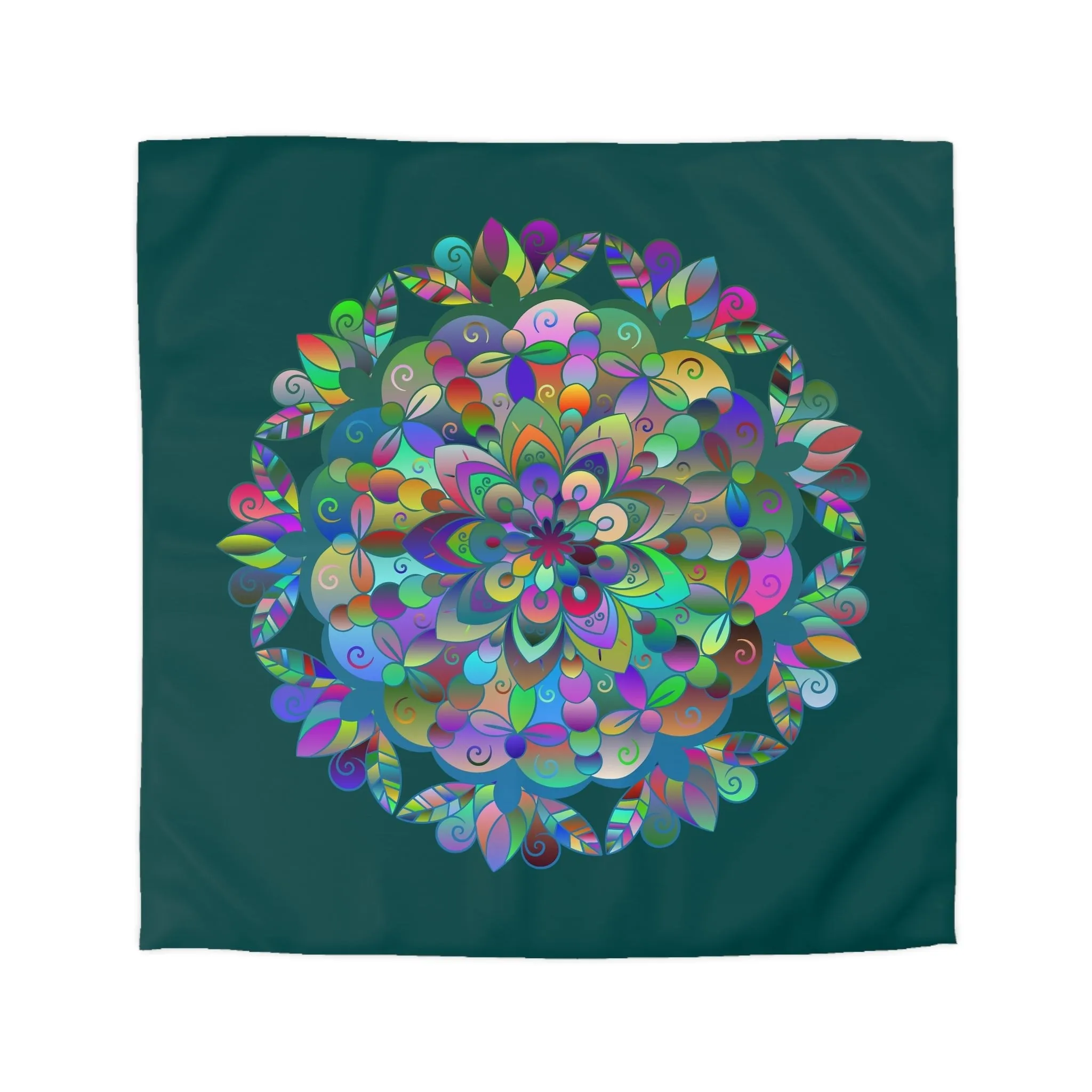 Handmade Mandala Design Microfiber Duvet Cover - Colorful Mandala on Dark Petroleum Green