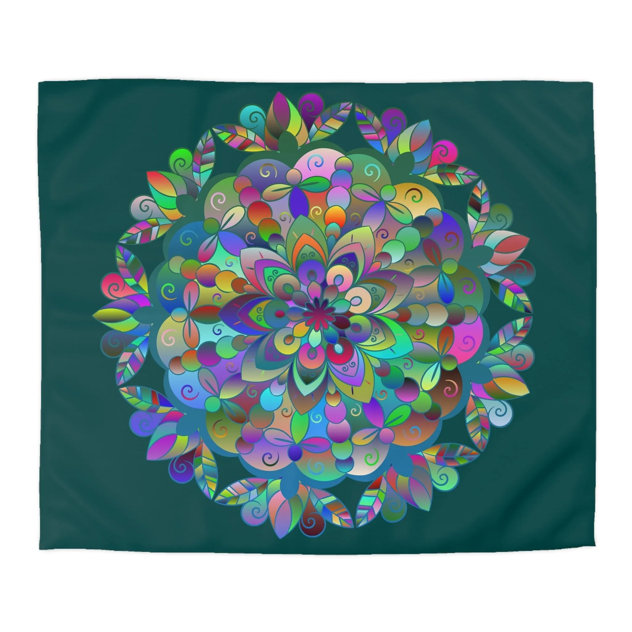 Handmade Mandala Design Microfiber Duvet Cover - Colorful Mandala on Dark Petroleum Green