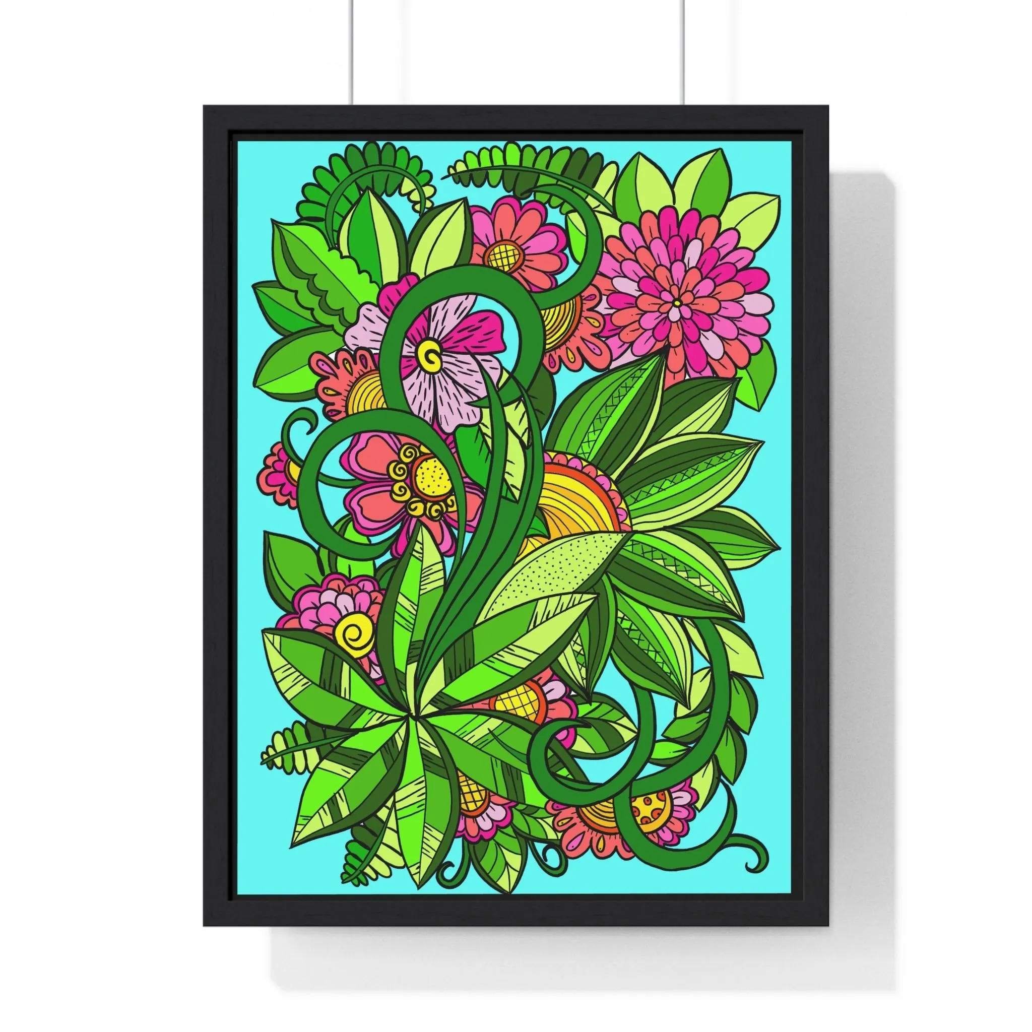 Handmade Mandala Flower Doodle Poster, Vertical Framed Art