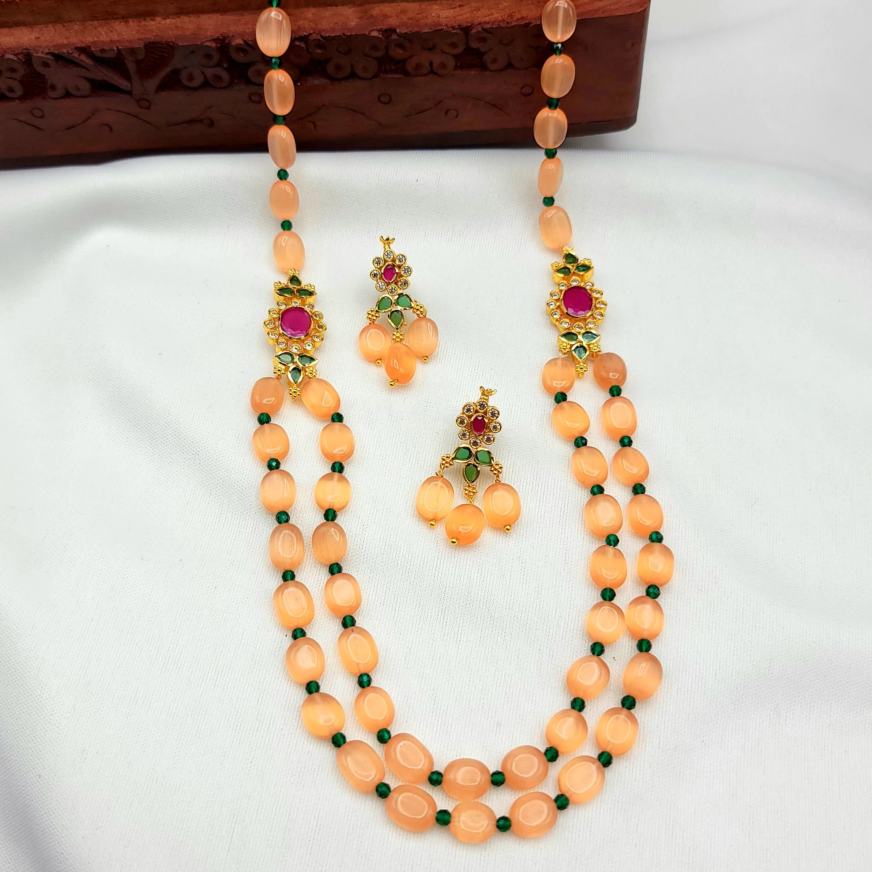 Handmade Orange Monalisa Bead Double Row Necklace