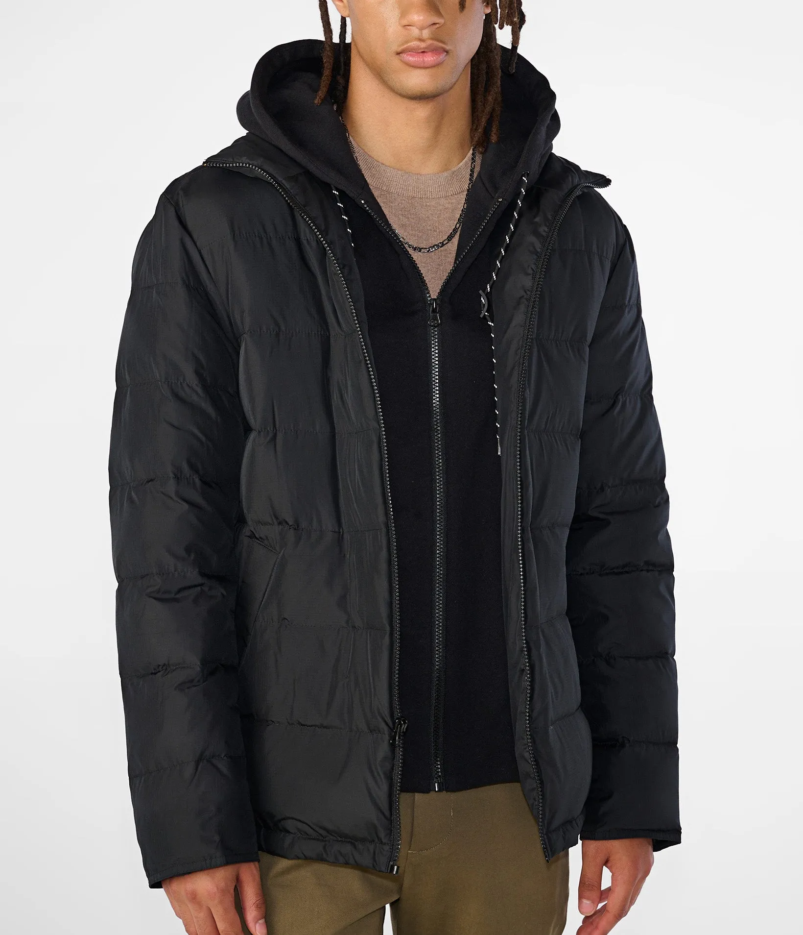 Hooded Puffer Jacket With Bib