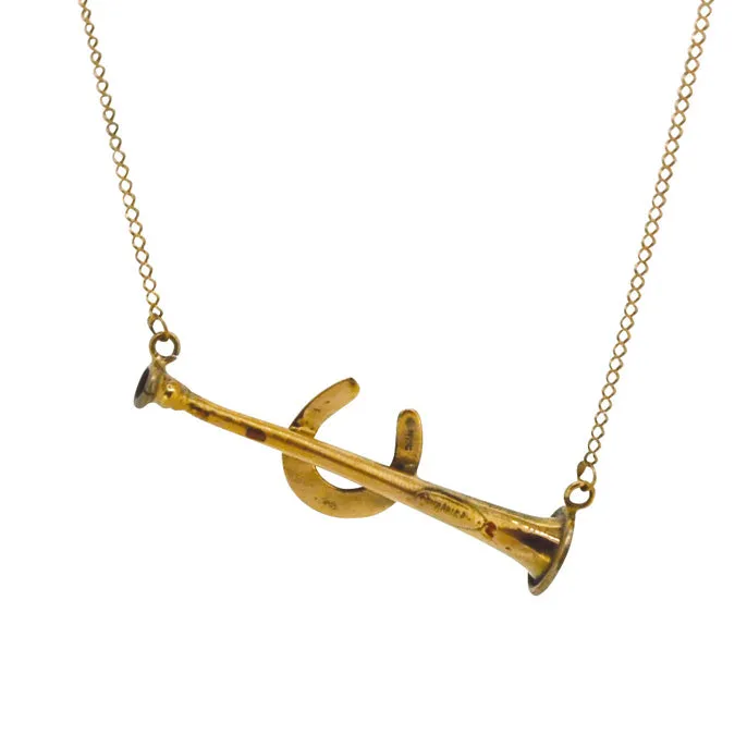 Horse Shoe on Hunting Horn Necklace